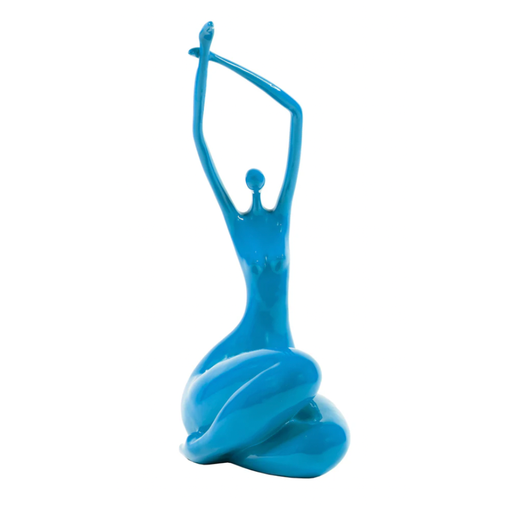 KYLIE Sitting Hands Up Woman Sculpture Aqua