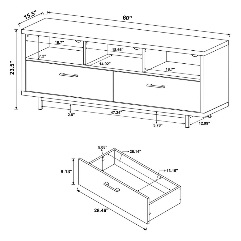 CASEY 2-drawer Engineered Wood 60" TV Stand White