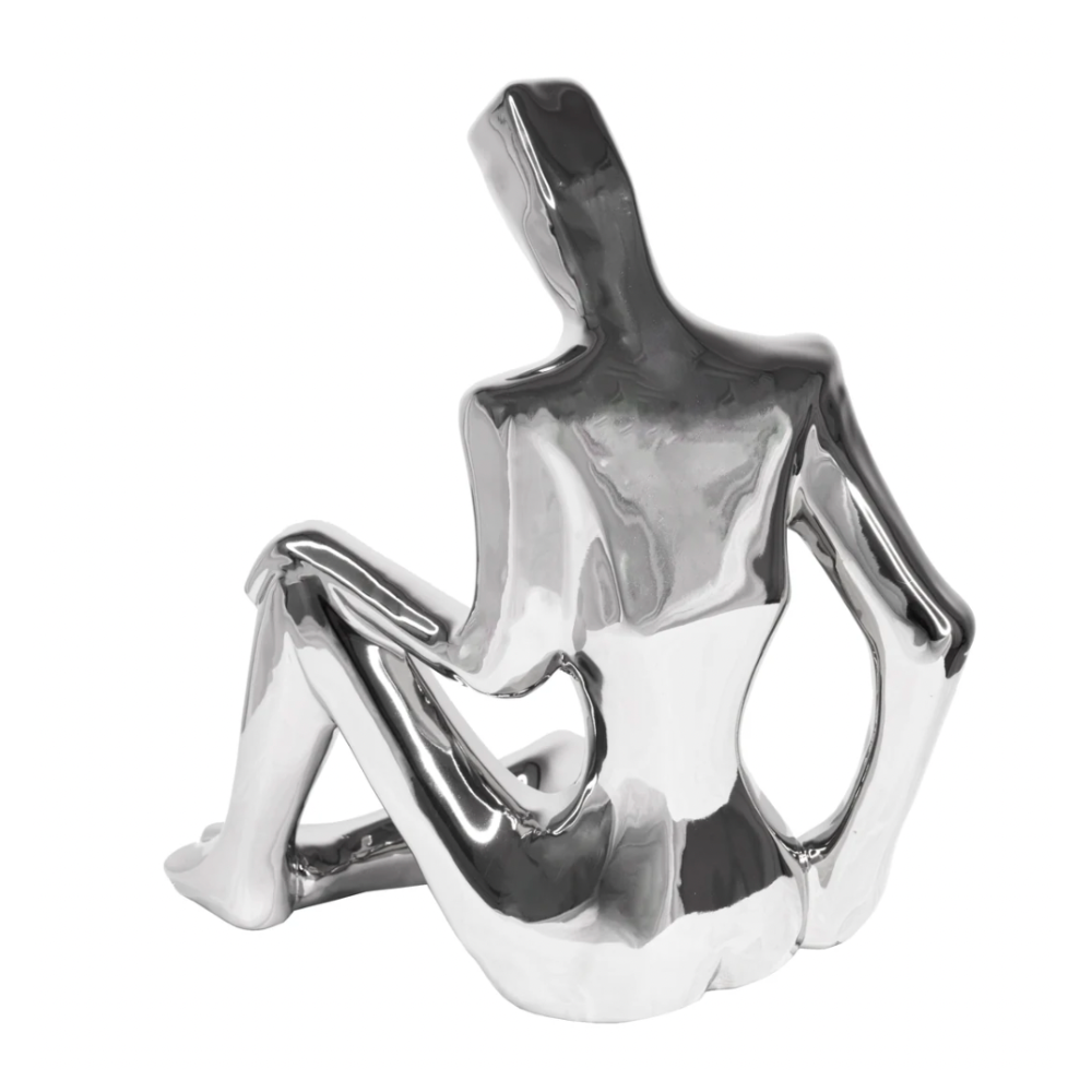 DAMON Sitting Man Tabletop Sculpture Silver