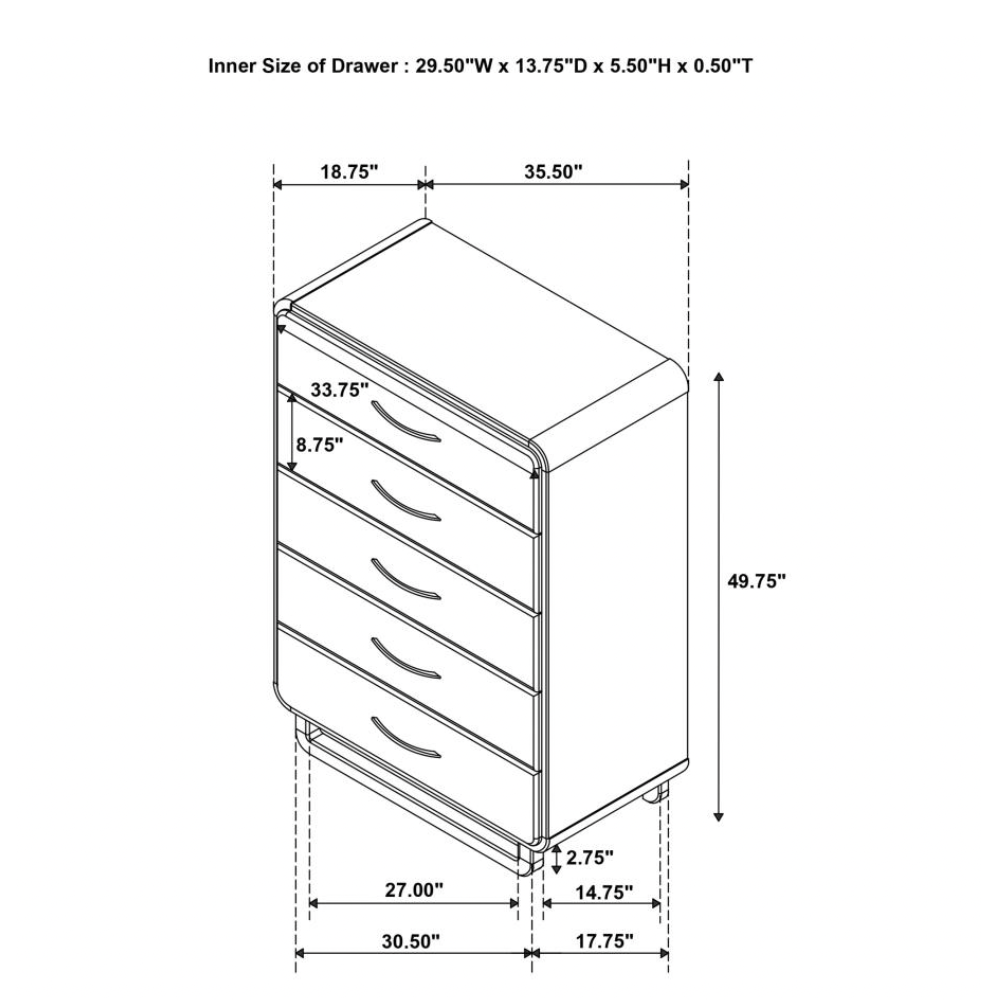 AMSBURY 5-drawer Chest of Drawers Nutmeg