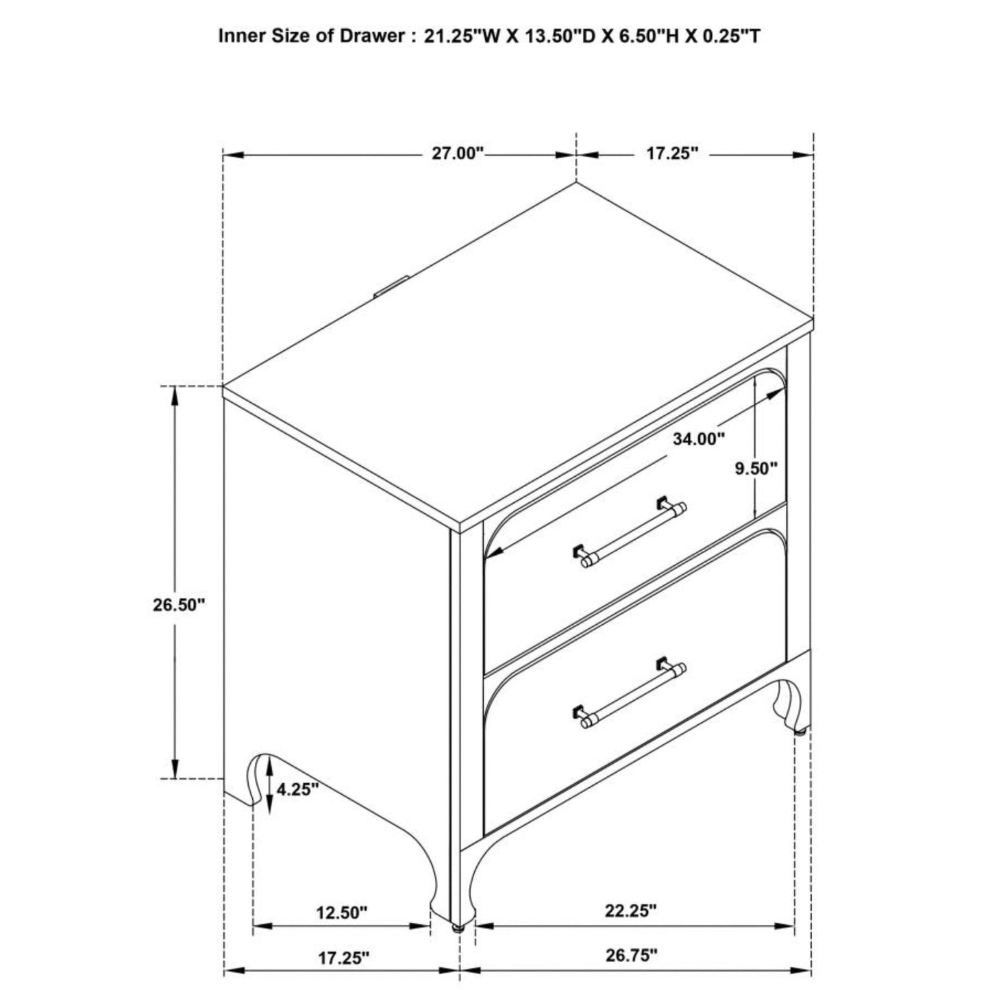 ANASTASIA 2-drawer Nightstand Bedside Table