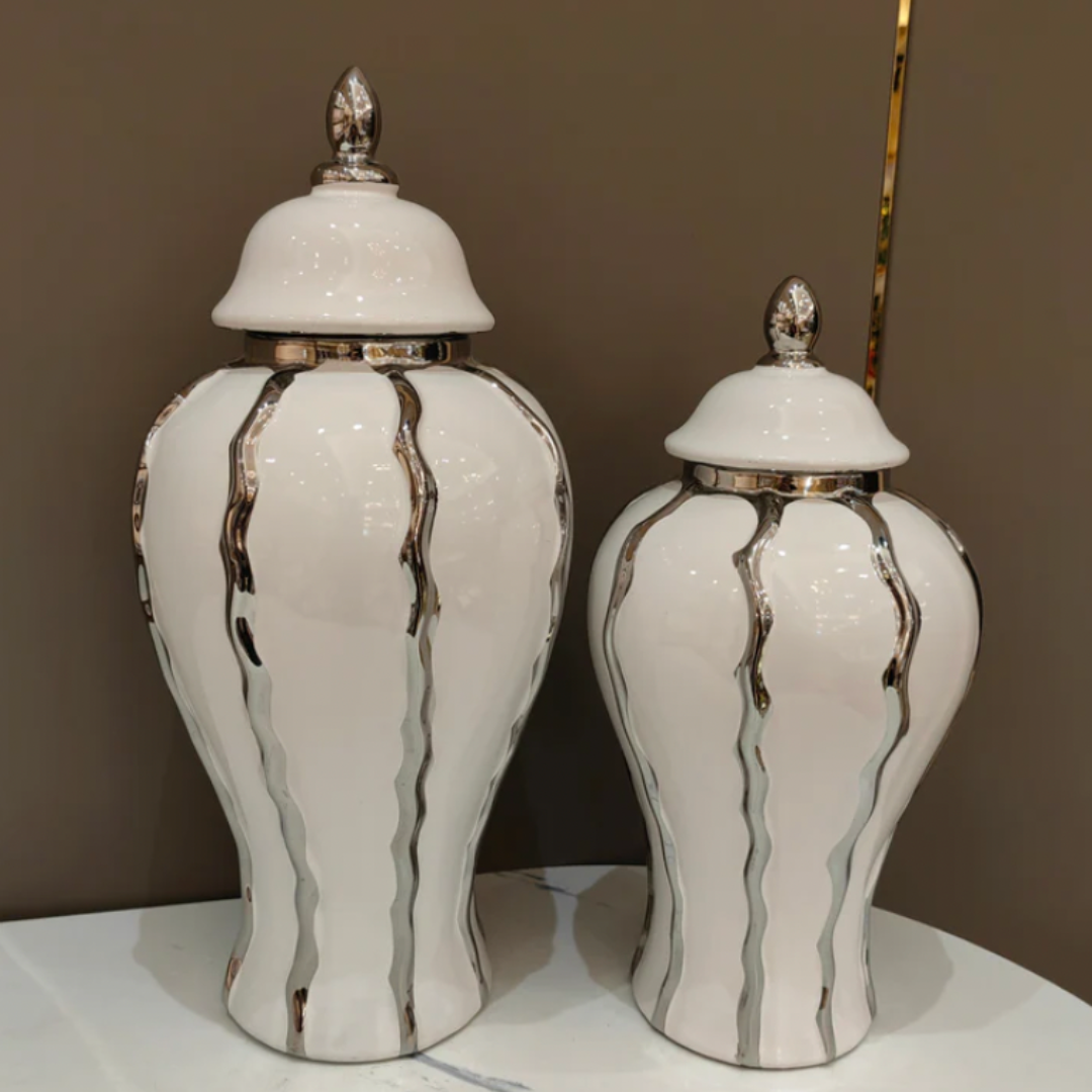 ONYX 18" Decorative Ginger Jar Vase Silver