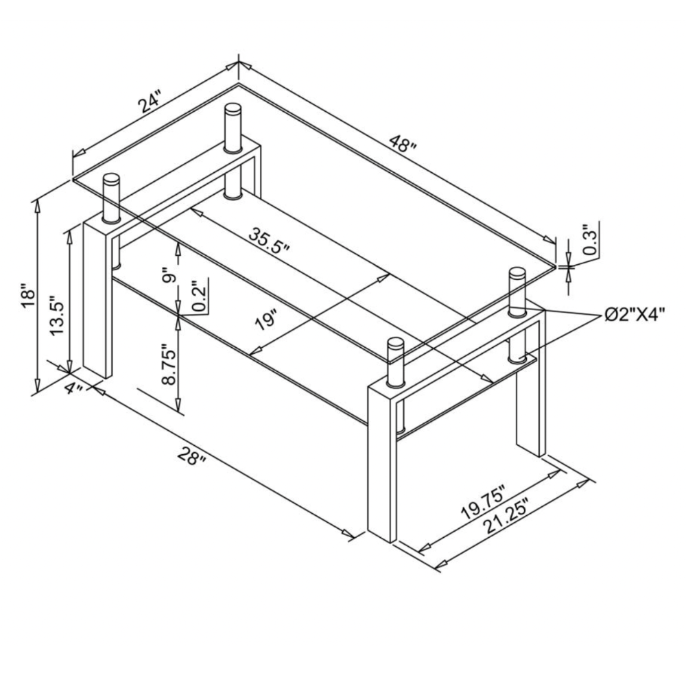 DYER Rectangular Glass Top Coffee Table Black