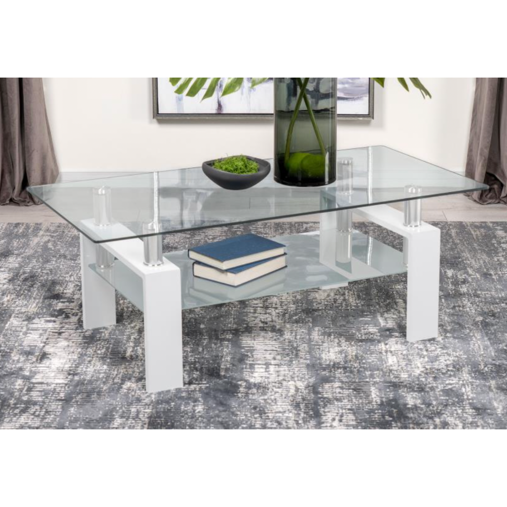 DYER Rectangular Glass Top Coffee Table White