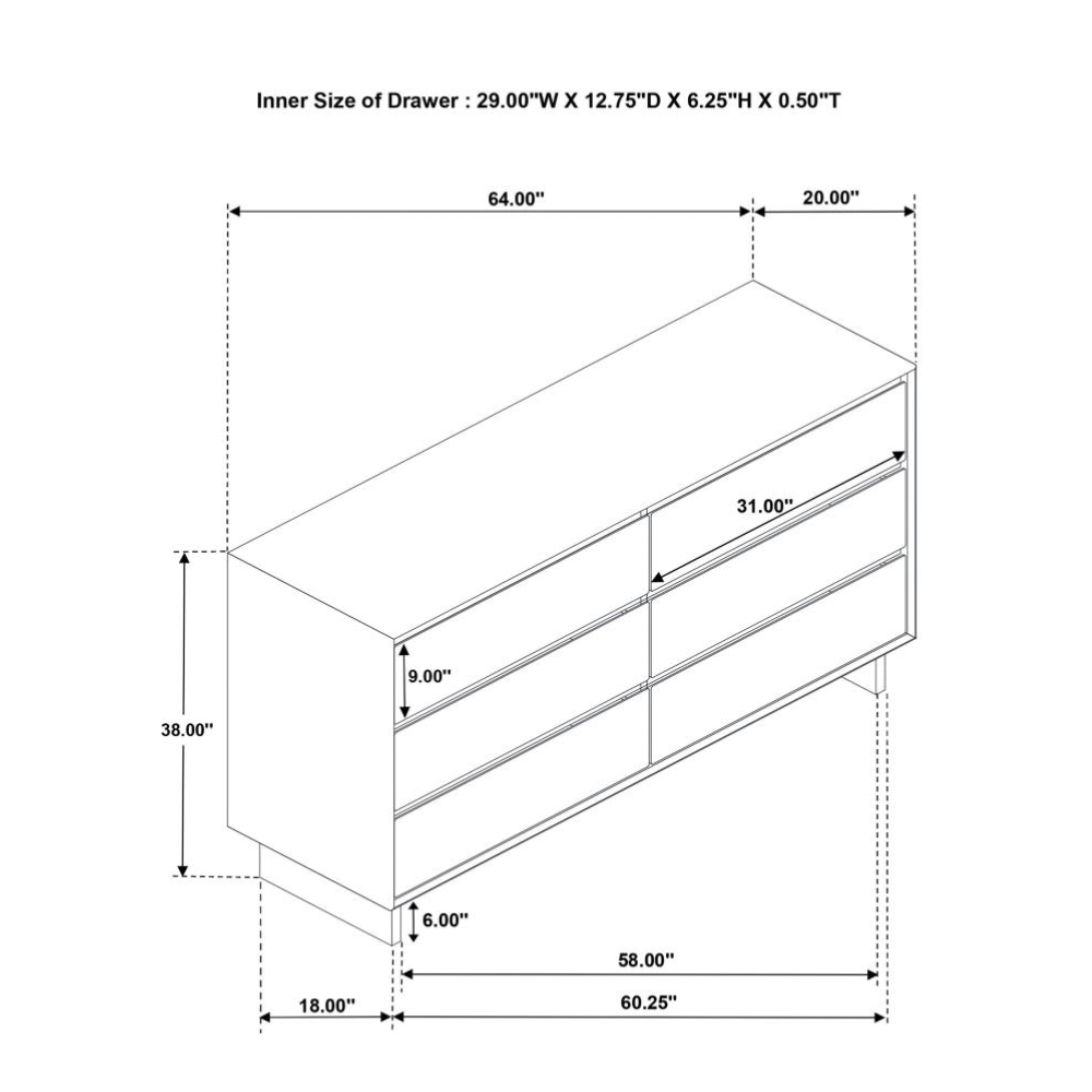 GLENWOOD 6-drawer Dresser Cabinet