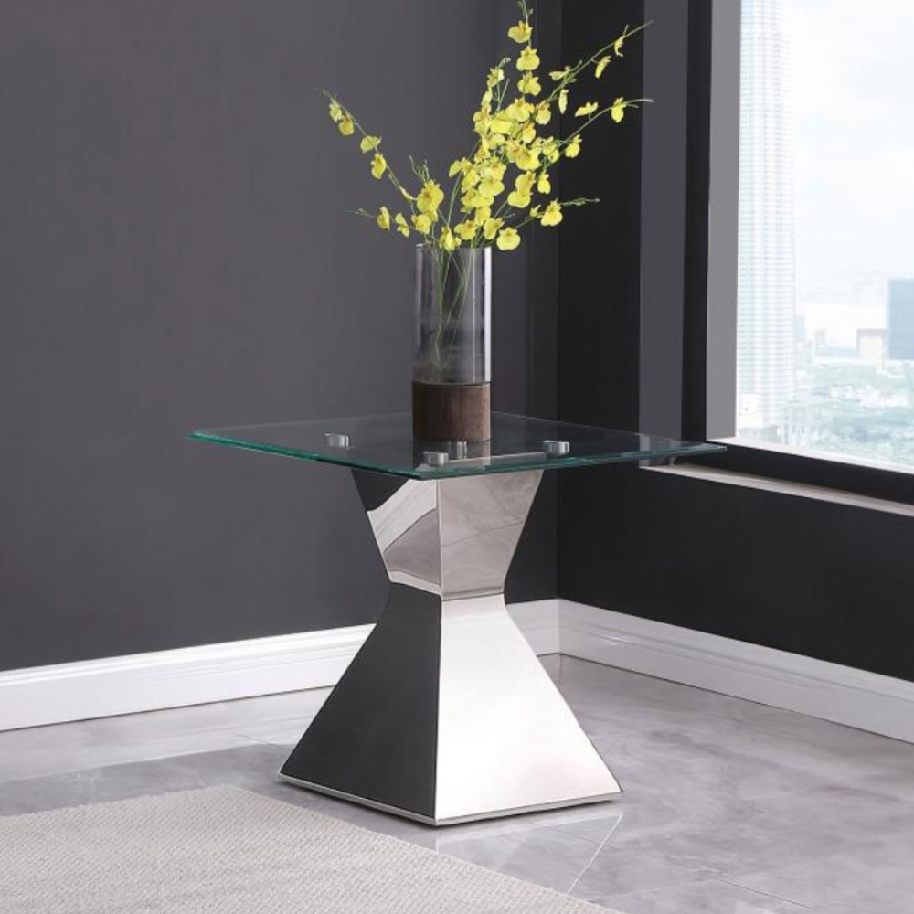 JENNY Glass Top Stainless Steel Side End Table Chrome