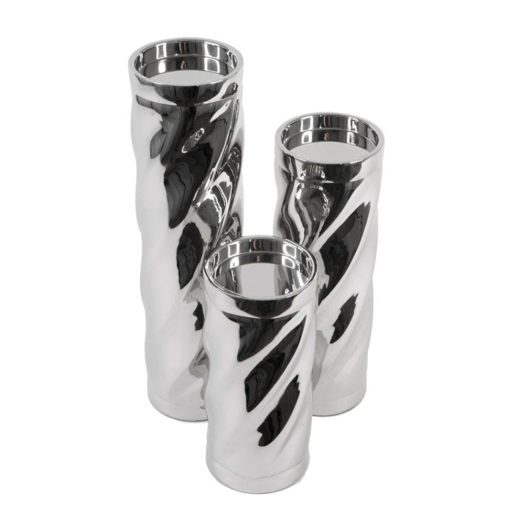 ODIN 3pc Stainless Steel Twisted Candle Holder Set