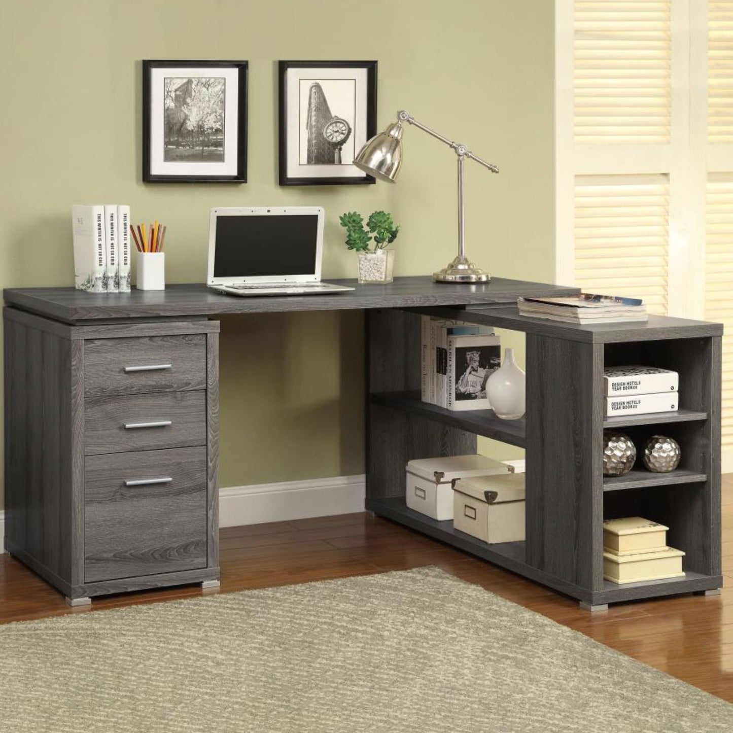 YVETTE L-shape Office Desk Grey
