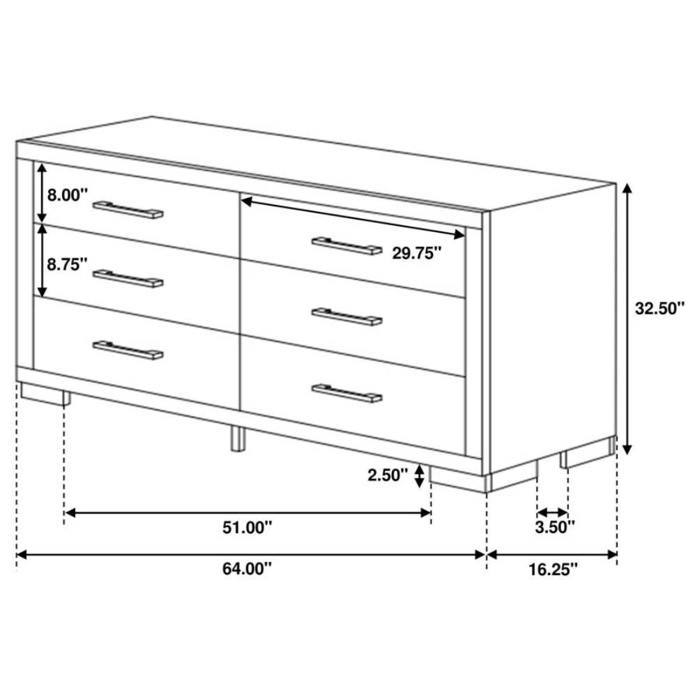 JESSICA 6-drawer Dresser Cappuccino