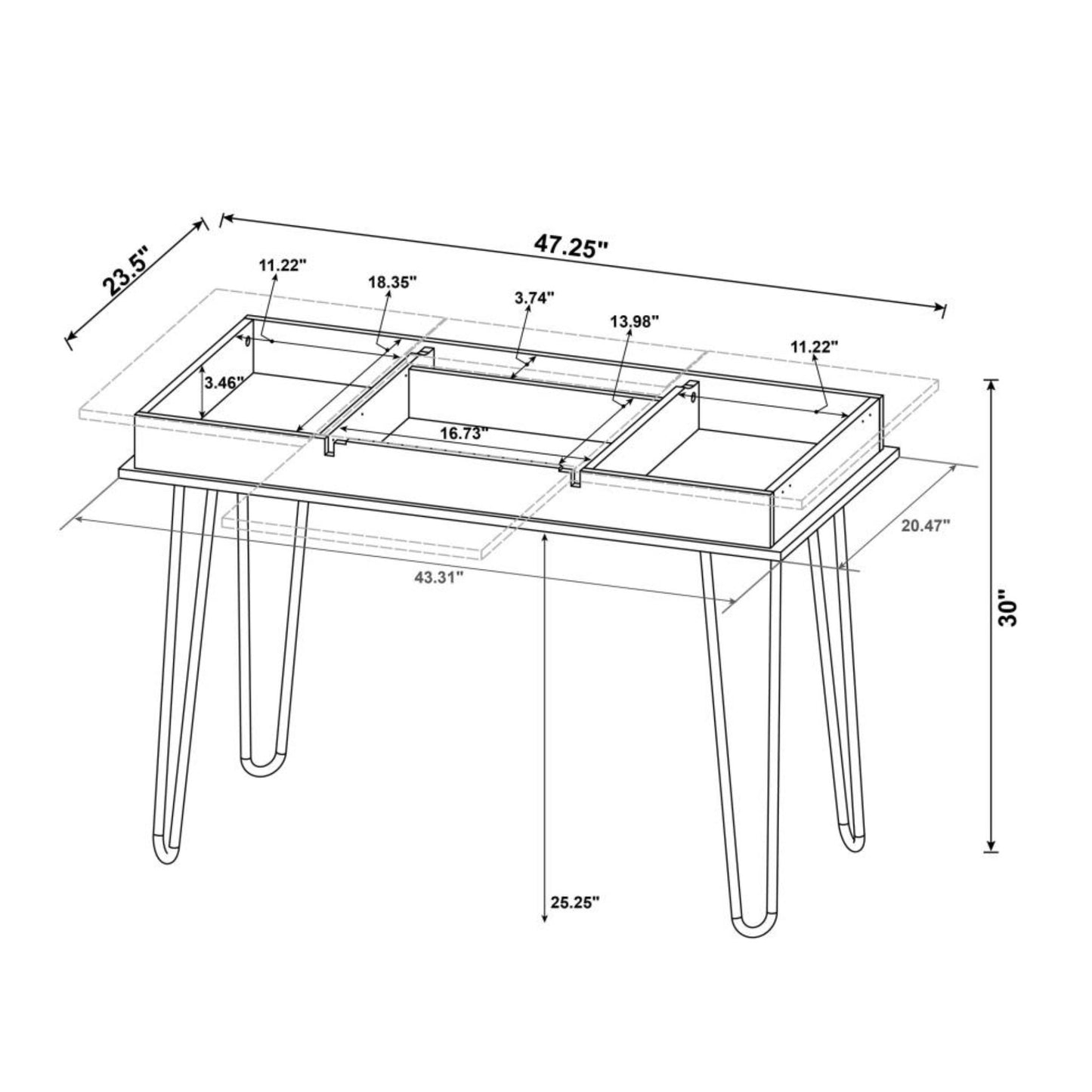 SHEERAN Writing Desk with 4 Hidden Storages Rustic Amber