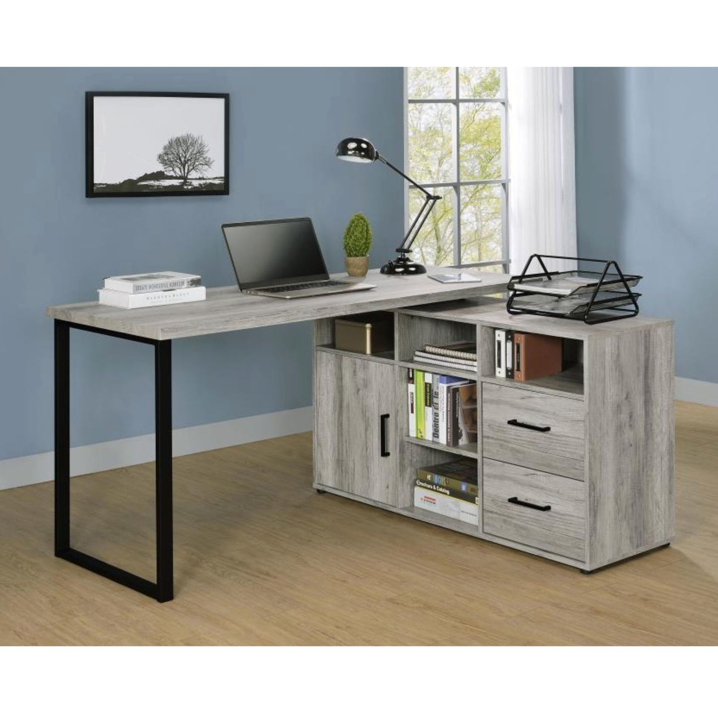 HERTFORD L-shape Office Desk with Storage Grey