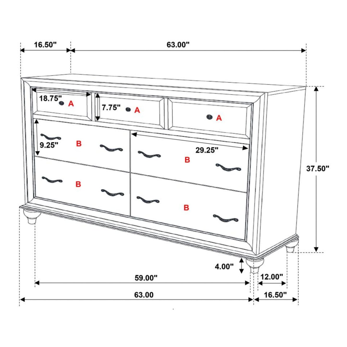 BARZINI 7-drawer Dresser White