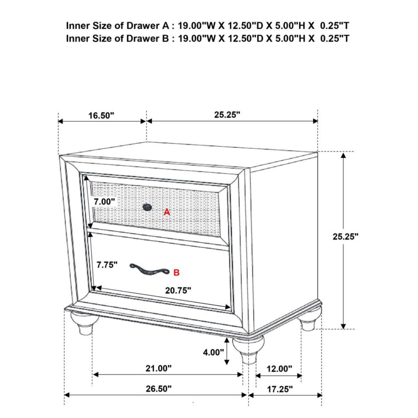 BARZINI 2-drawer Nightstand White