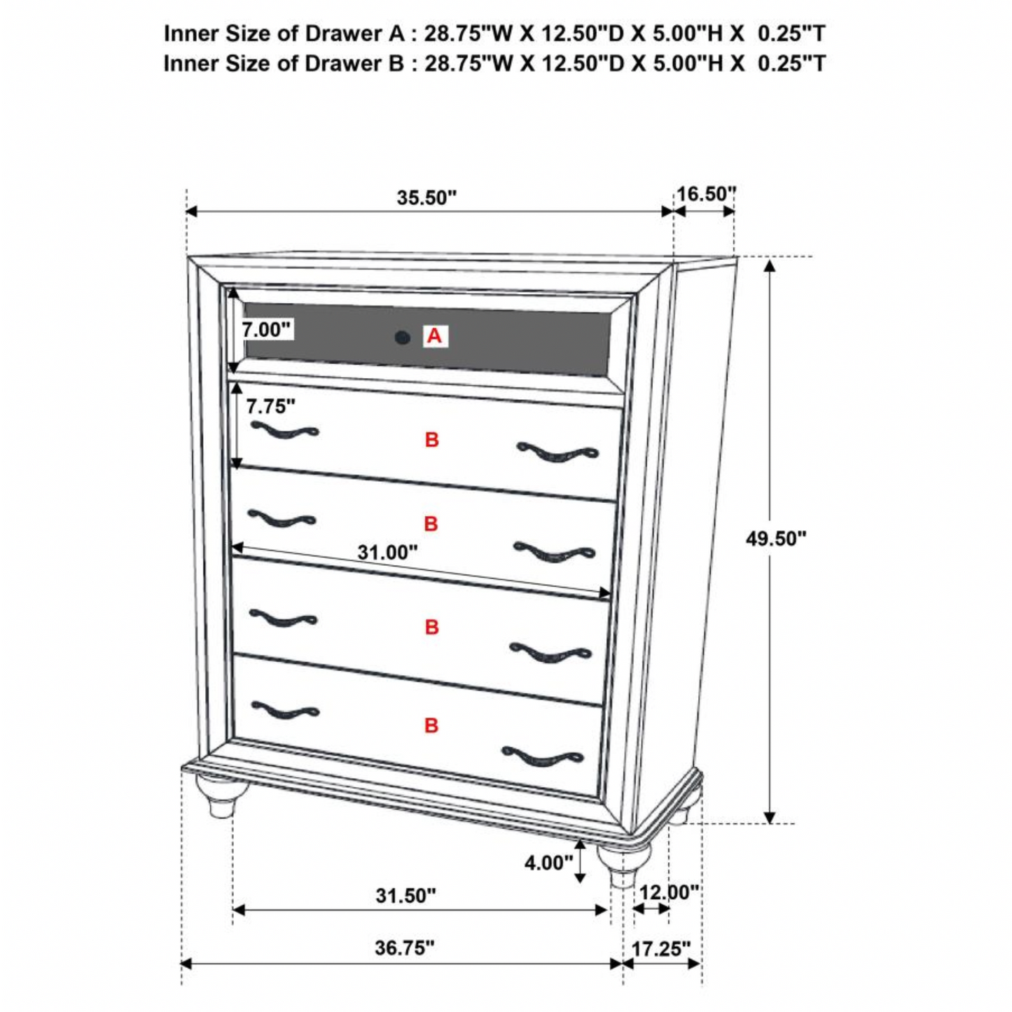 BARZINI 5-drawer Chest White