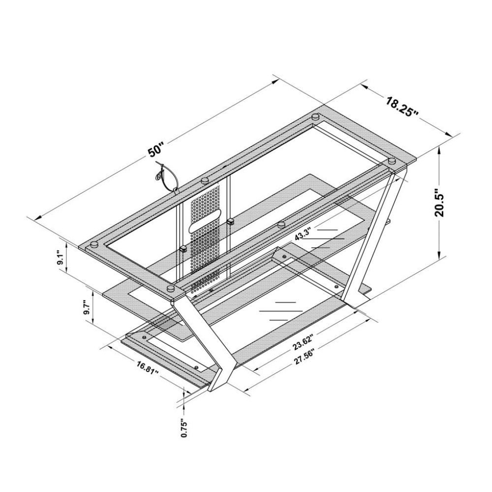 DONLYN 2-tier Metal 50-inch TV Stand with Glass Shelves