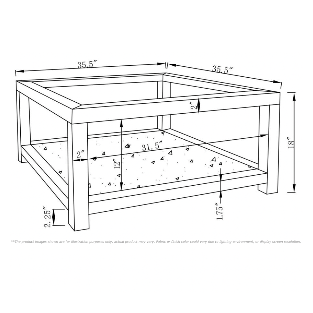 VALENTINA 1-shelf Square Glass Top Coffee Table