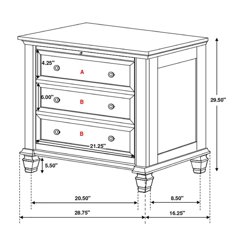 SANDY 3-drawer Nightstand Black