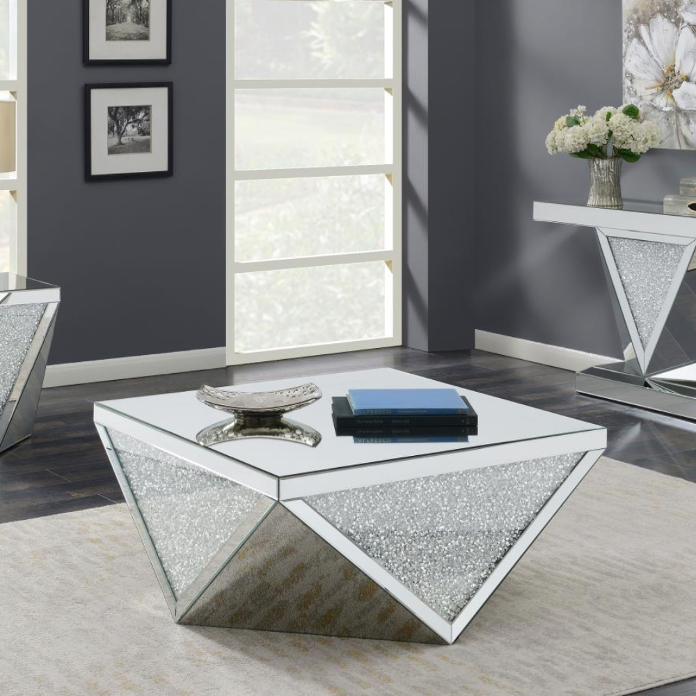 AMORE Square Mirrored Acrylic Crystal Coffee Table