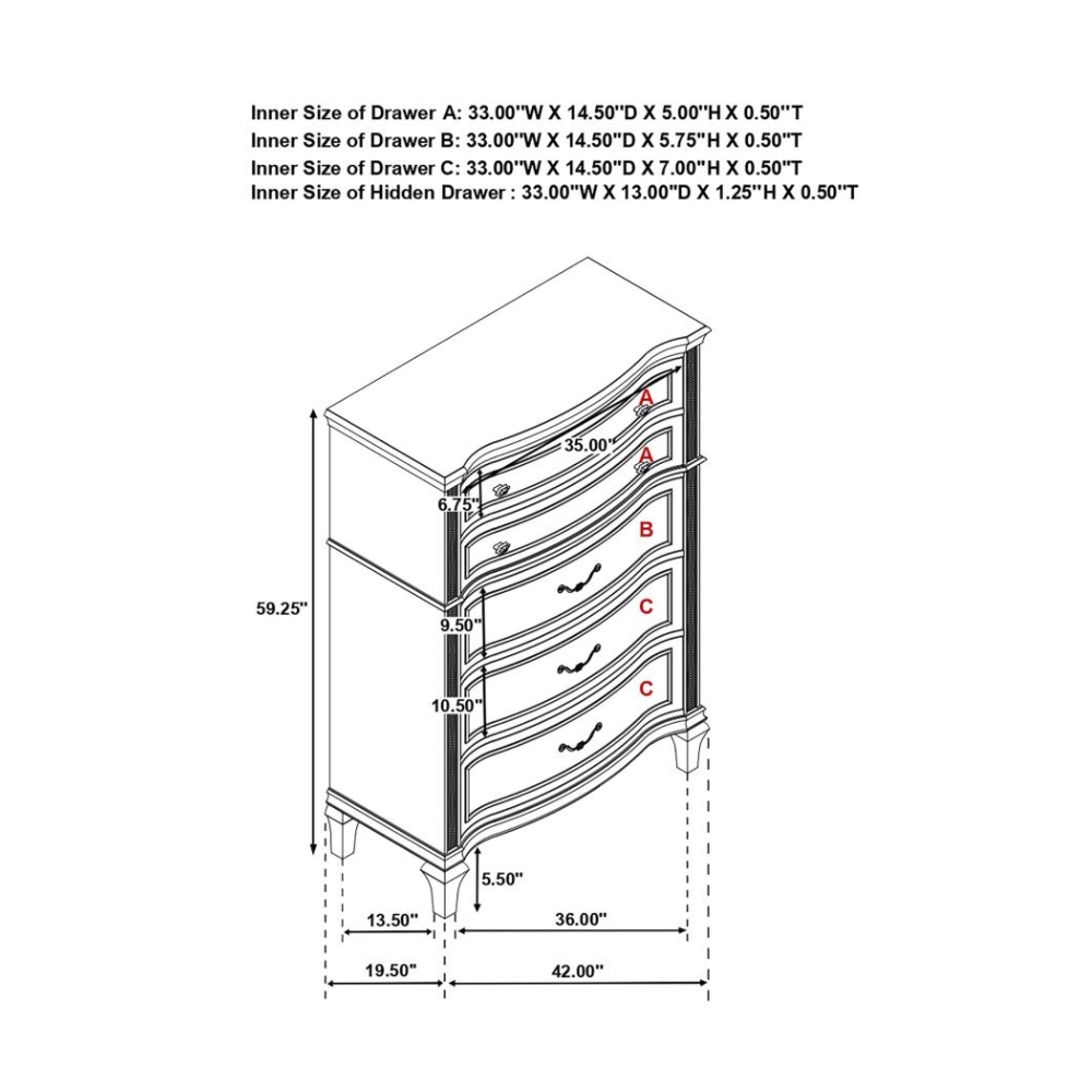 EVANGELINE 6-drawer Bedroom Chest Silver