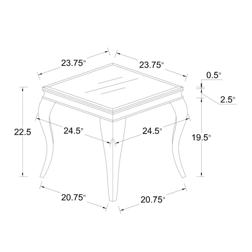 CARONE Square Glass Top End Side Table White and Chrome