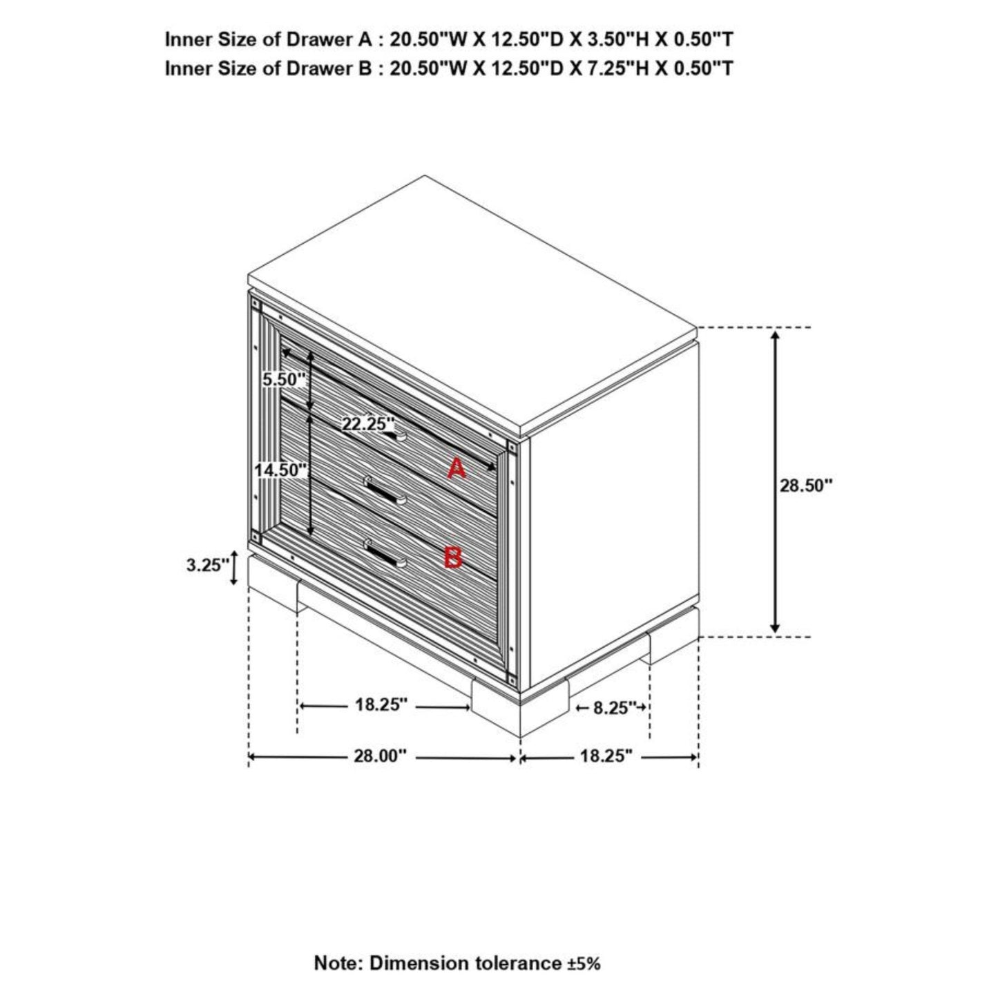 CAPPOLA Rectangular 2-drawer Nightstand