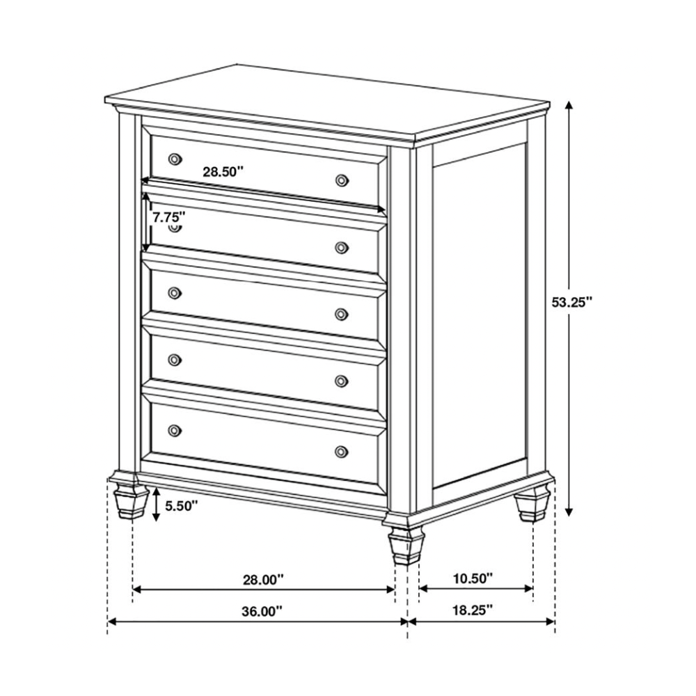 SANDY BENCH 5-drawer Bedroom Chest Cream