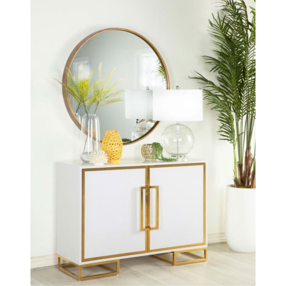 ELSA 2-door Wood Storage Accent Cabinet White and Gold