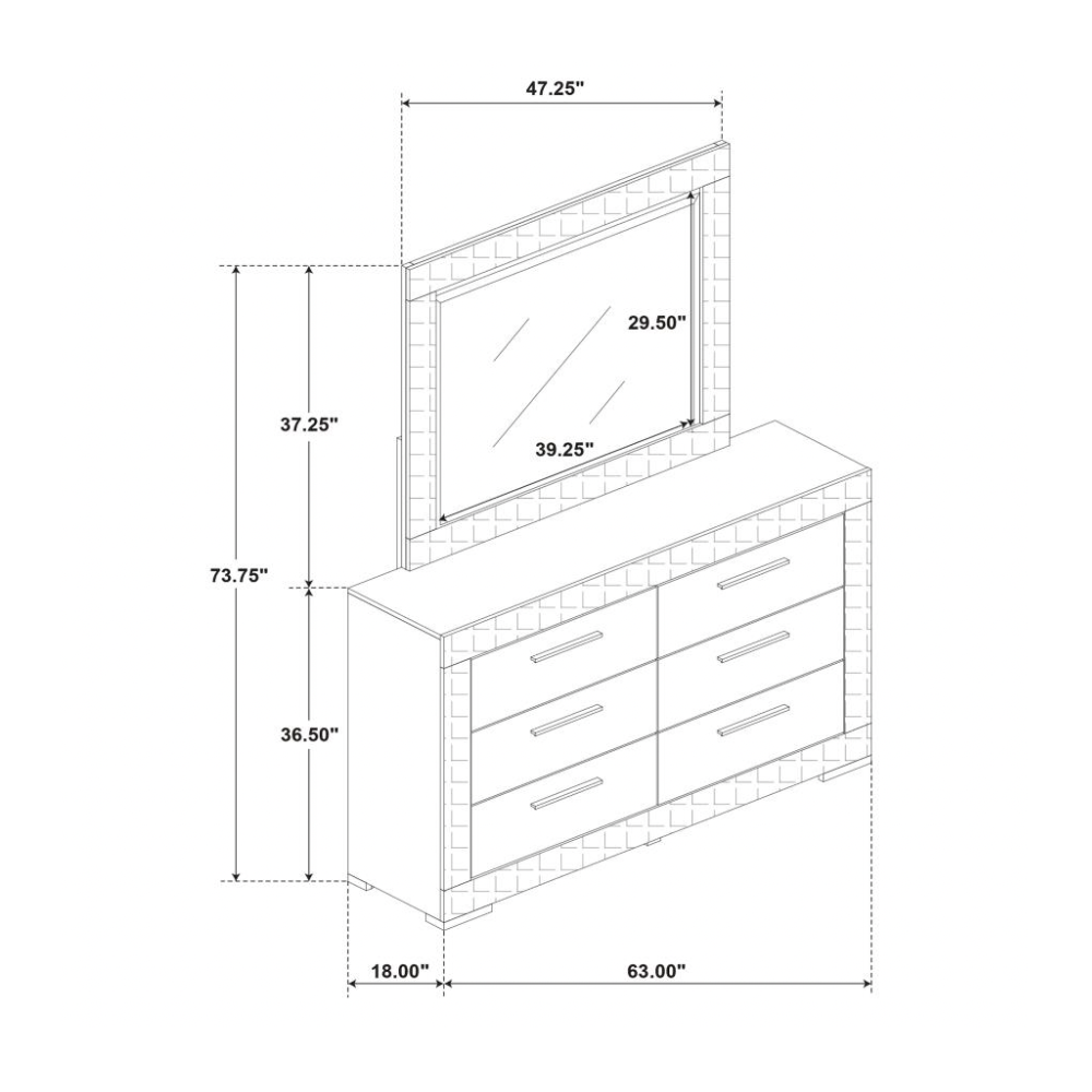 IVES 6-drawer Dresser and Mirror White High Gloss