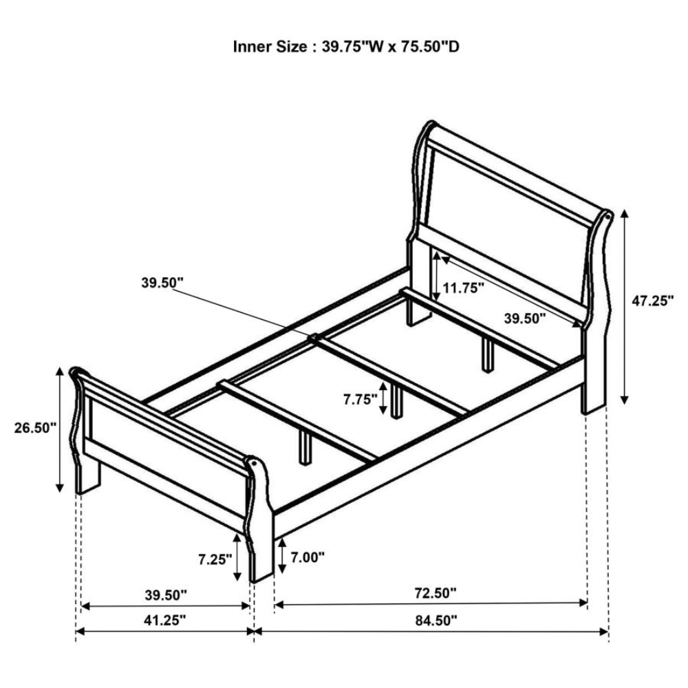 LOUIS PHILIPPE 47-inch Twin Sleigh Panel Bed White
