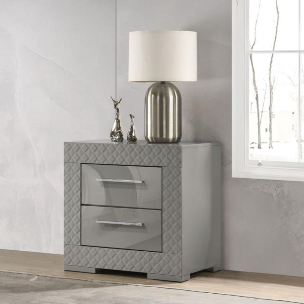 IVES 2-drawer Nightstand Bedside Table Grey High Gloss