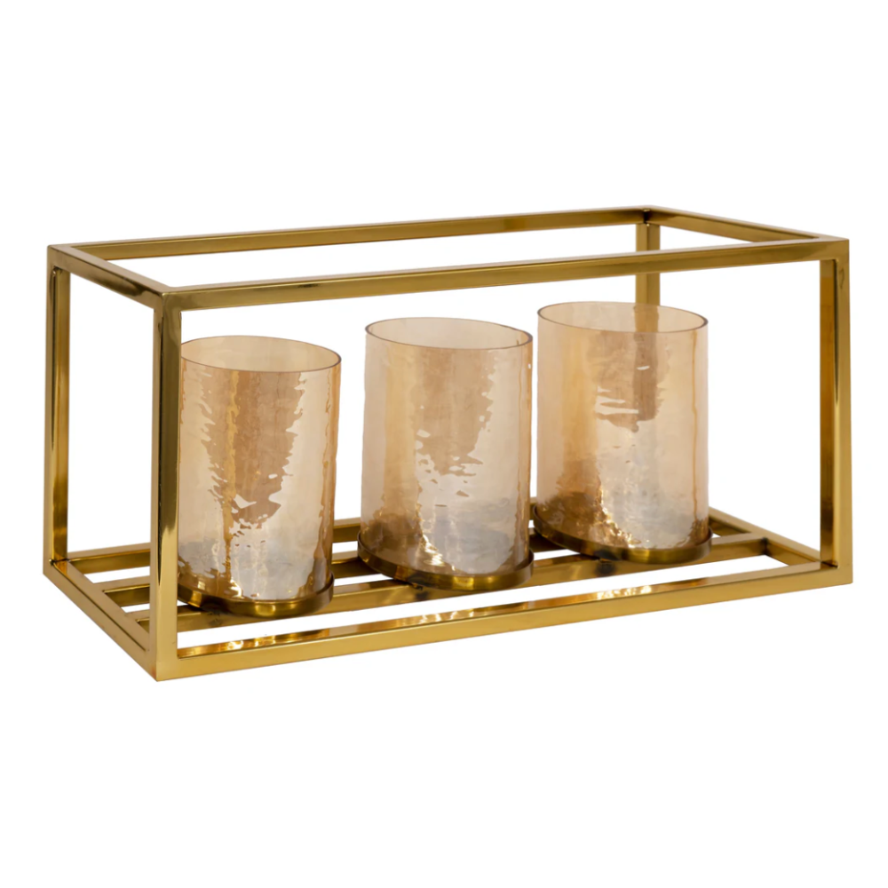 CHLOE Tabletop 3 Candle Holder Lantern Gold