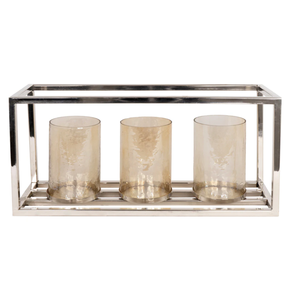 CHLOE Tabletop 3 Candle Holder Lantern Silver