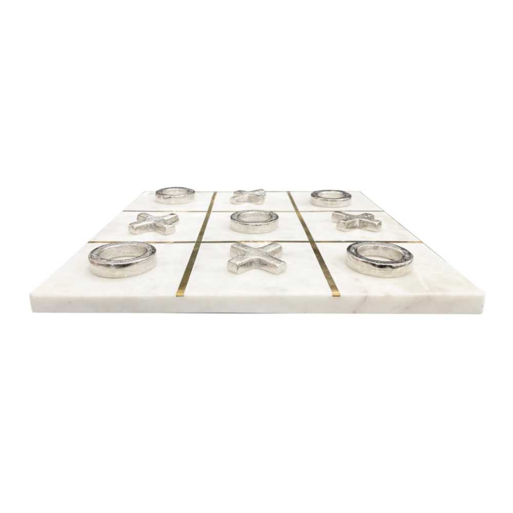 OSCAR Marble Tic Tac Toe Set Silver