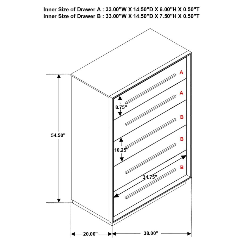 DURANGO 5-drawer Bedroom Chest Smoked Peppercorn