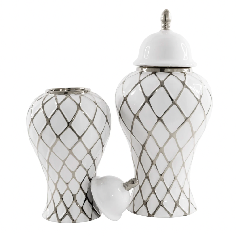 MAGDA 15.5" Decorative Ginger Jar Vase Silver