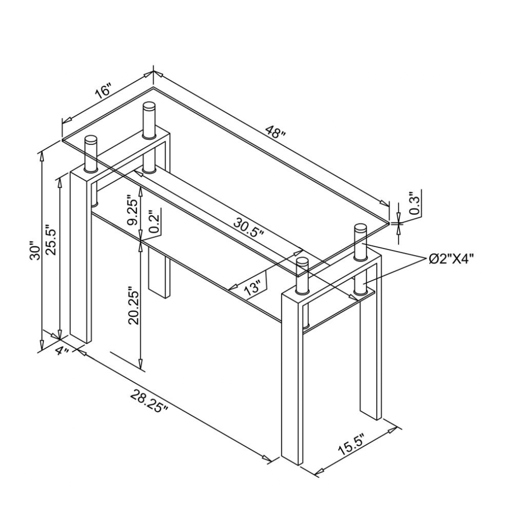 DYER Rectangular Glass Top Entryway Sofa Console Table Black
