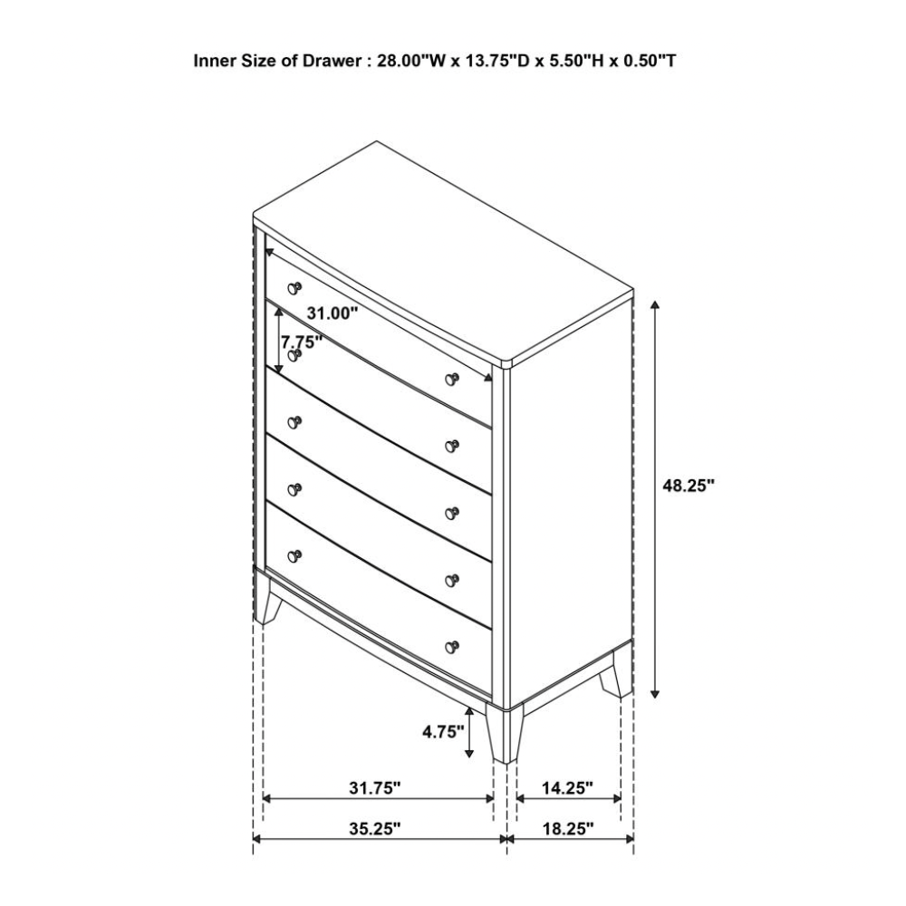 GRANADA 5-drawer Bedroom Chest of Drawers