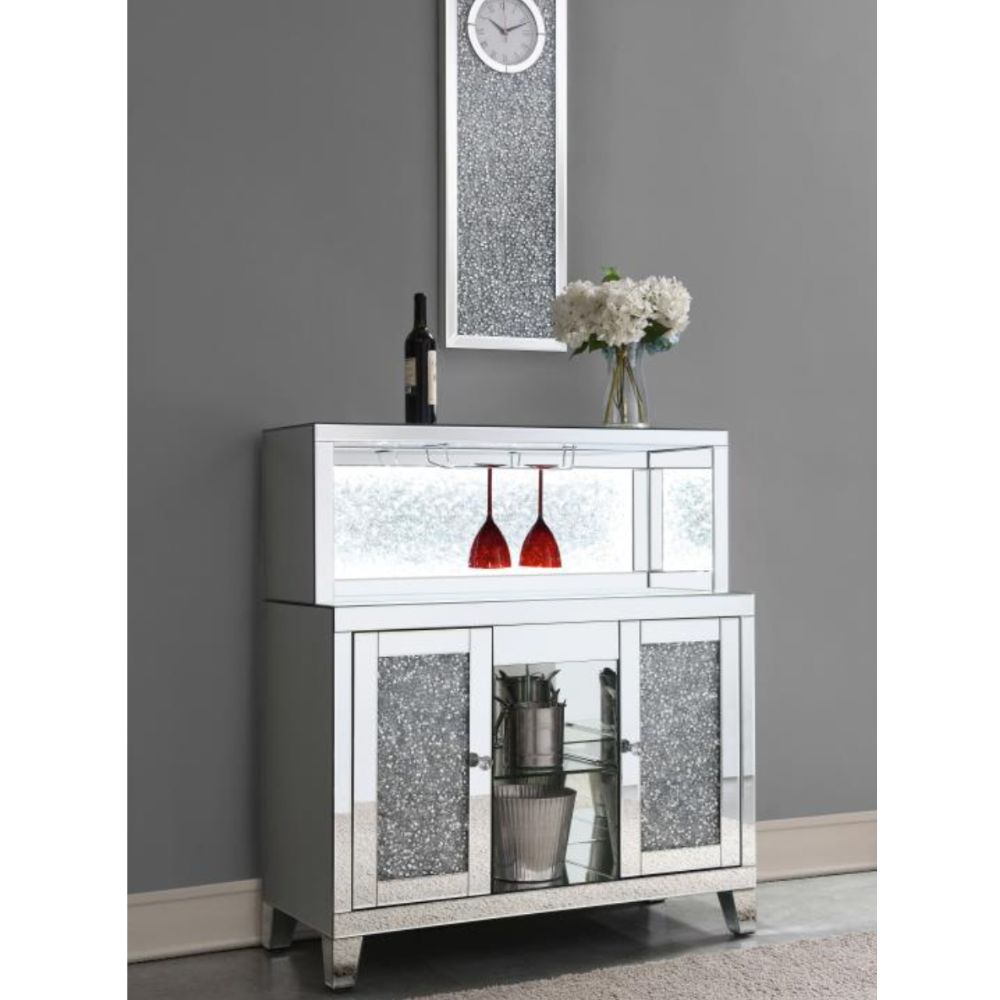 YVAINE 2-door Mirrored Acrylic Home Bar Wine Cabinet Silver