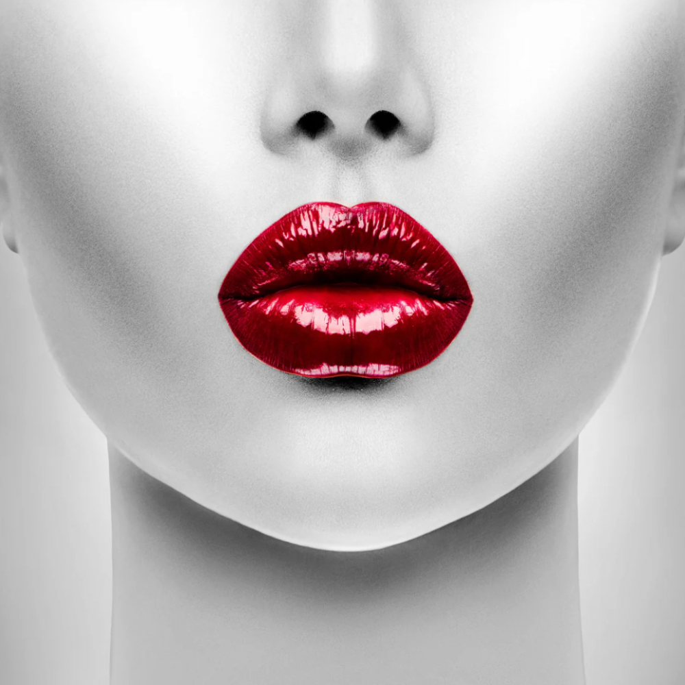 EDGAR Glossy Red Lips Woman Glass Wall Art