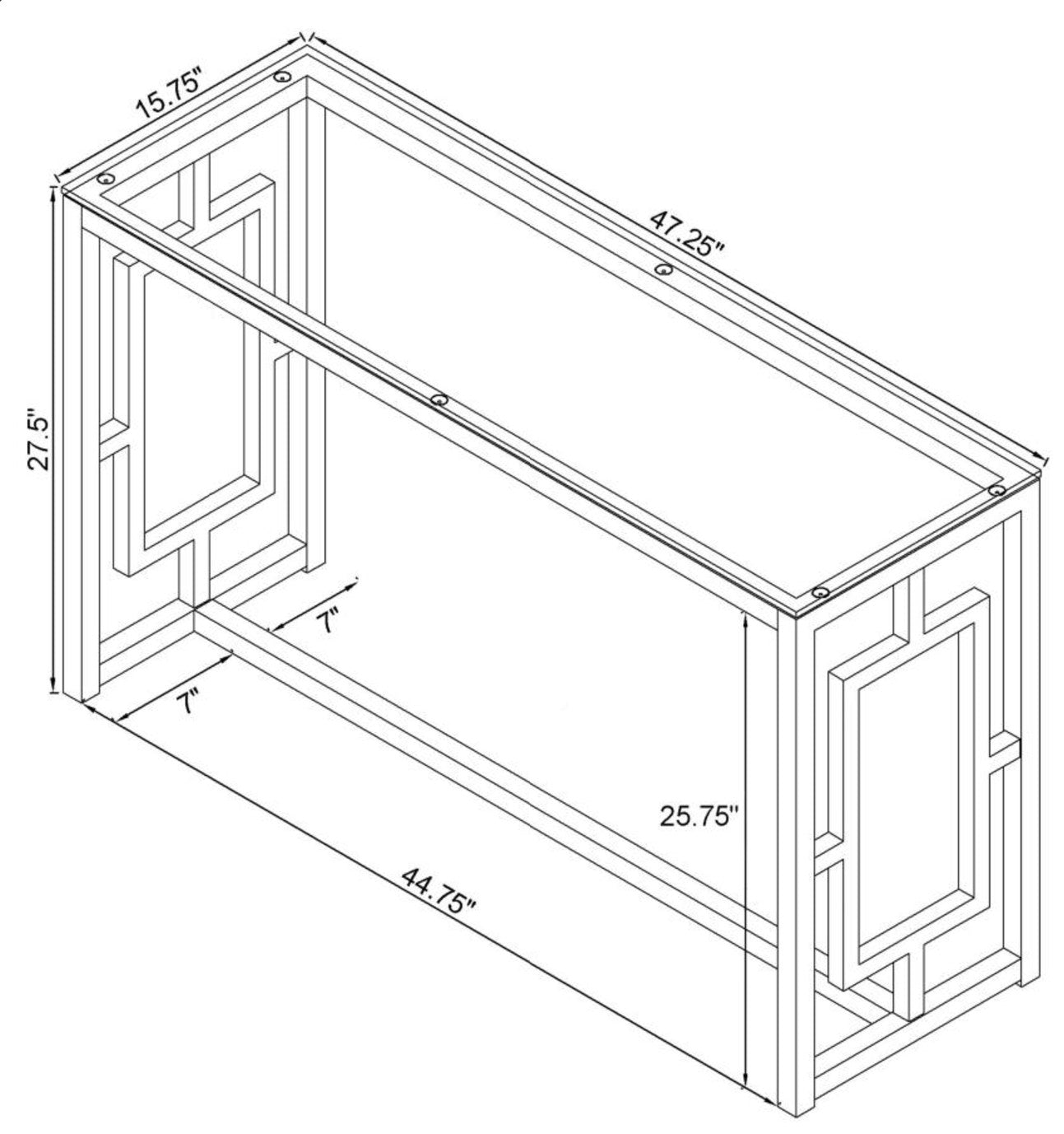 MERCED Glass Top Entryway Sofa Console Table