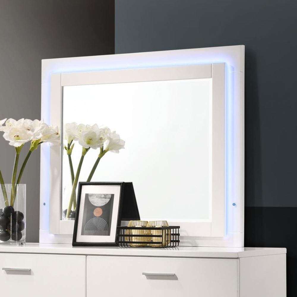 FELICITY Wood LED Dresser Mirror White High Gloss