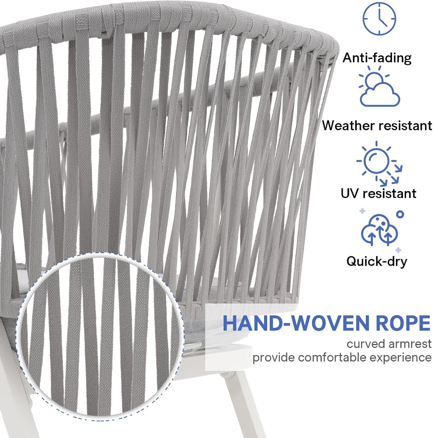 REVIX Patio Dining Chairs with Cushion Set of 2 Light Grey