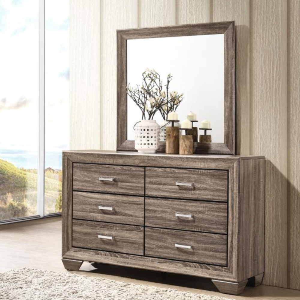 KAUFFMAN 6-drawer Dresser with Mirror Washed Taupe