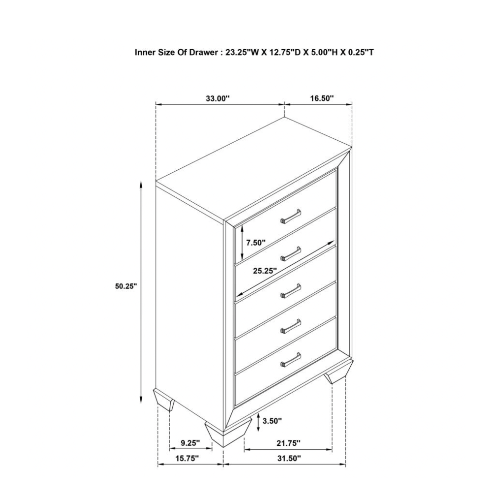 KAUFFMAN 5-drawer Bedroom Chest Washed Taupe