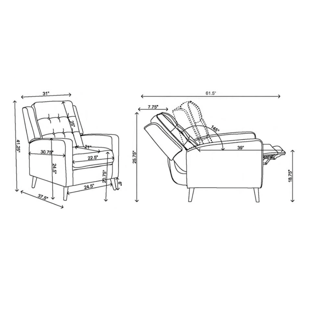 DAVIDSON Upholstered Tufted Push Back Recliner Brown