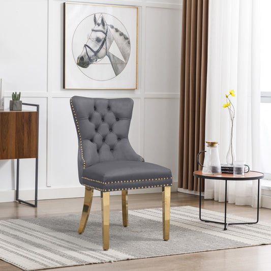 PIPER Dining Chair Grey Velvet with Gold Steel Legs