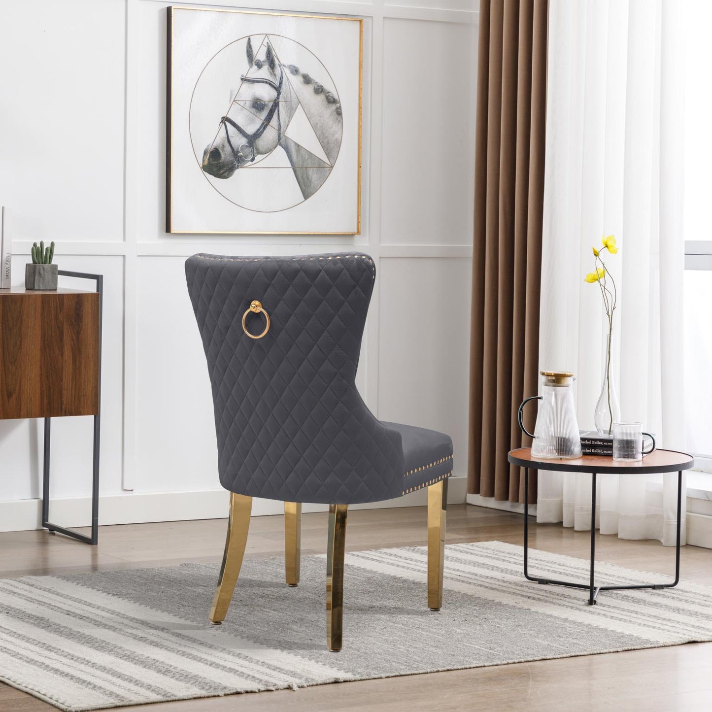 PIPER Dining Chair Grey Velvet with Gold Steel Legs