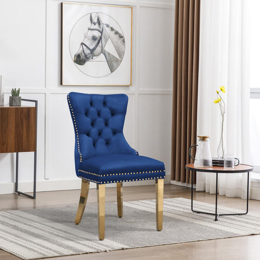 PIPER Dining Chair Blue Velvet with Gold Steel Legs