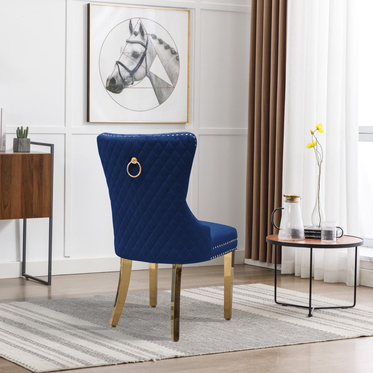 PIPER Dining Chair Blue Velvet with Gold Steel Legs
