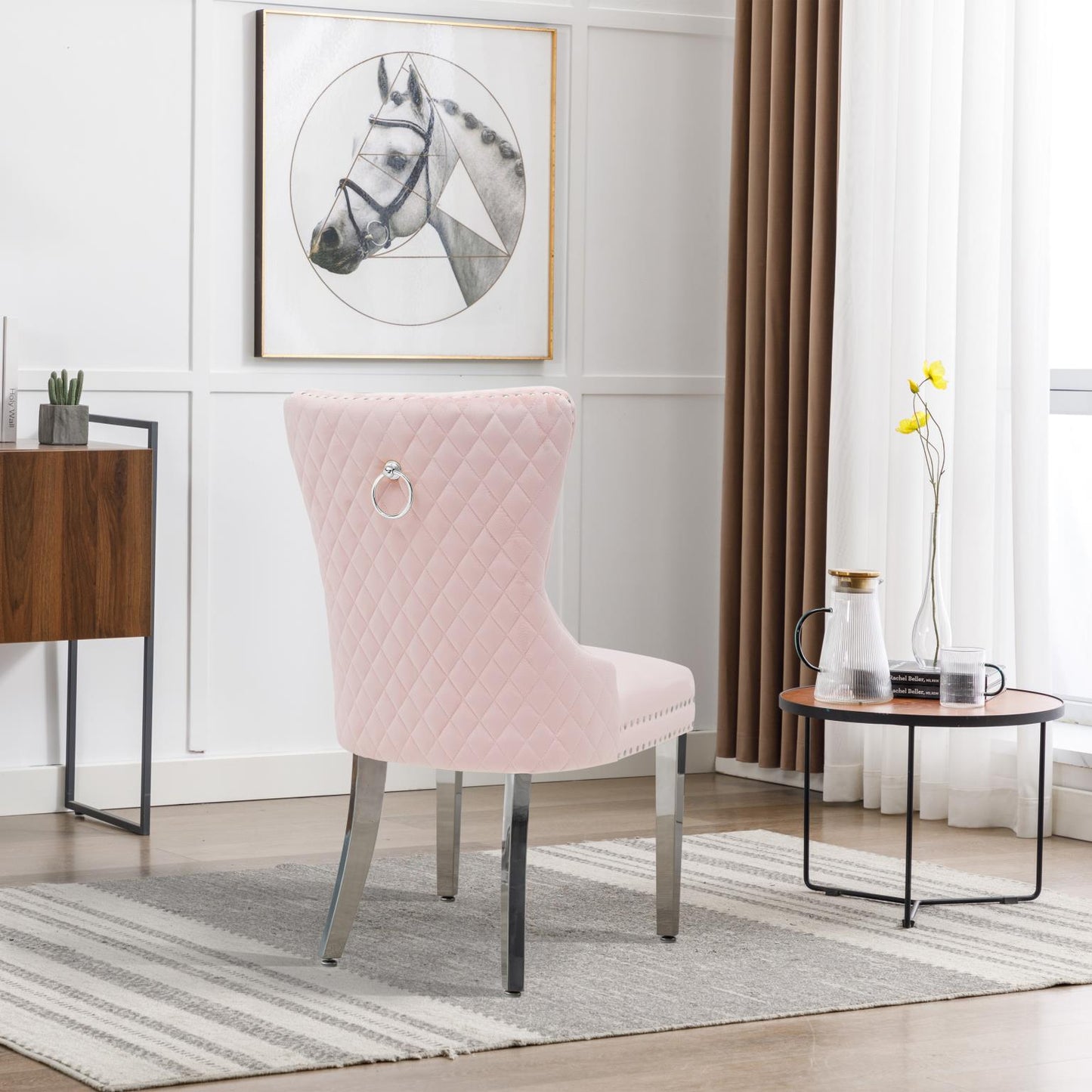 PIPER Dining Chair Pink Velvet with Silver Steel Legs